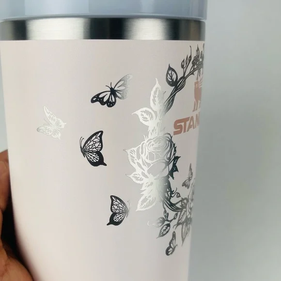 Stanley 40oz Tumbler Rose Quartz Roses Engraved